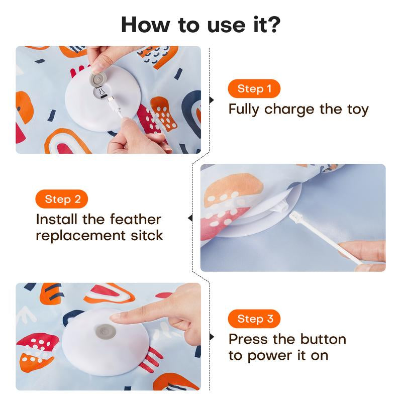 Potaroma Hide and Seek Cat Toys, In-The-Cover Unpredicatable Moving Feather, Interactive Kitten Wand Toy, Automatic Chargeable Cat Toy, Indoor Exercise Kicker for All Breeds, Floral Cover