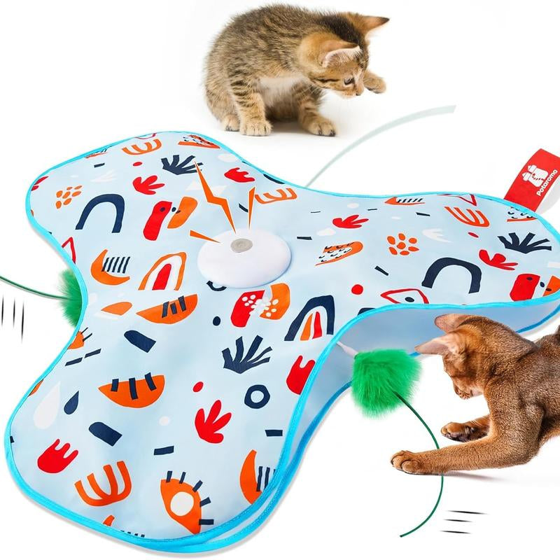 Potaroma Hide and Seek Cat Toys, In-The-Cover Unpredicatable Moving Feather, Interactive Kitten Wand Toy, Automatic Chargeable Cat Toy, Indoor Exercise Kicker for All Breeds, Floral Cover