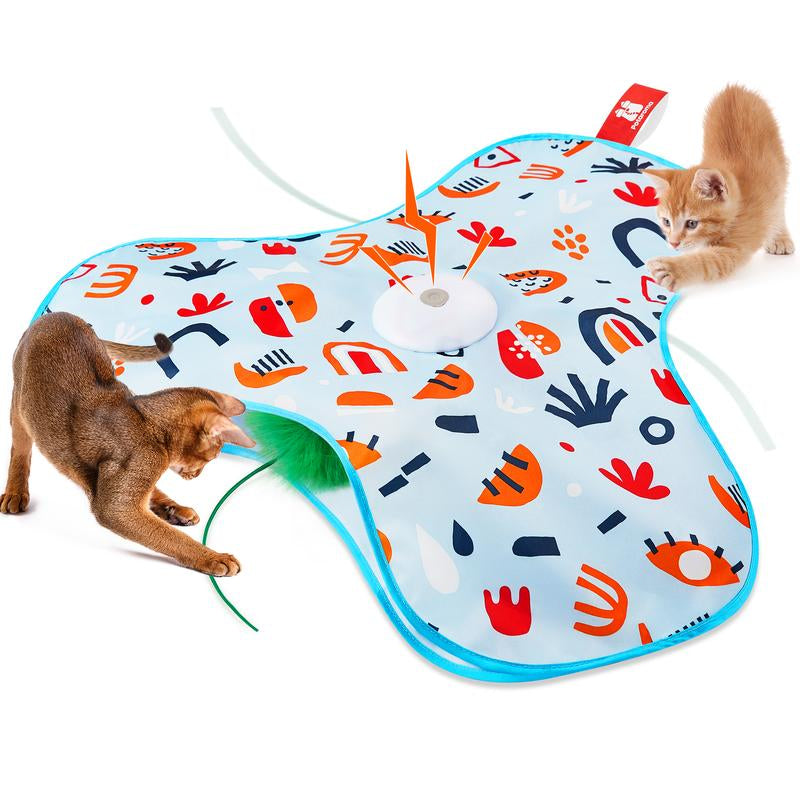 Potaroma Hide and Seek Cat Toys, In-The-Cover Unpredicatable Moving Feather, Interactive Kitten Wand Toy, Automatic Chargeable Cat Toy, Indoor Exercise Kicker for All Breeds, Floral Cover