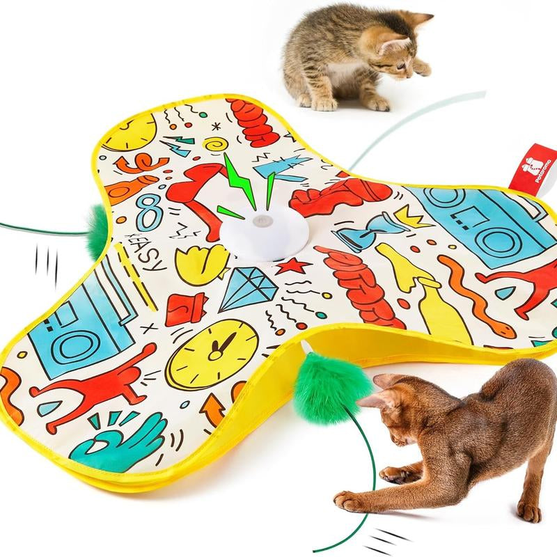 Potaroma Hide and Seek Cat Toys, In-The-Cover Unpredicatable Moving Feather, Interactive Kitten Wand Toy, Automatic Chargeable Cat Toy, Indoor Exercise Kicker for All Breeds, Floral Cover