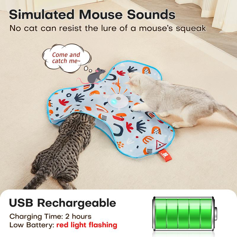 Potaroma Hide and Seek Cat Toys, In-The-Cover Unpredicatable Moving Feather, Interactive Kitten Wand Toy, Automatic Chargeable Cat Toy, Indoor Exercise Kicker for All Breeds, Floral Cover
