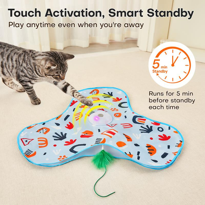 Potaroma Hide and Seek Cat Toys, In-The-Cover Unpredicatable Moving Feather, Interactive Kitten Wand Toy, Automatic Chargeable Cat Toy, Indoor Exercise Kicker for All Breeds, Floral Cover