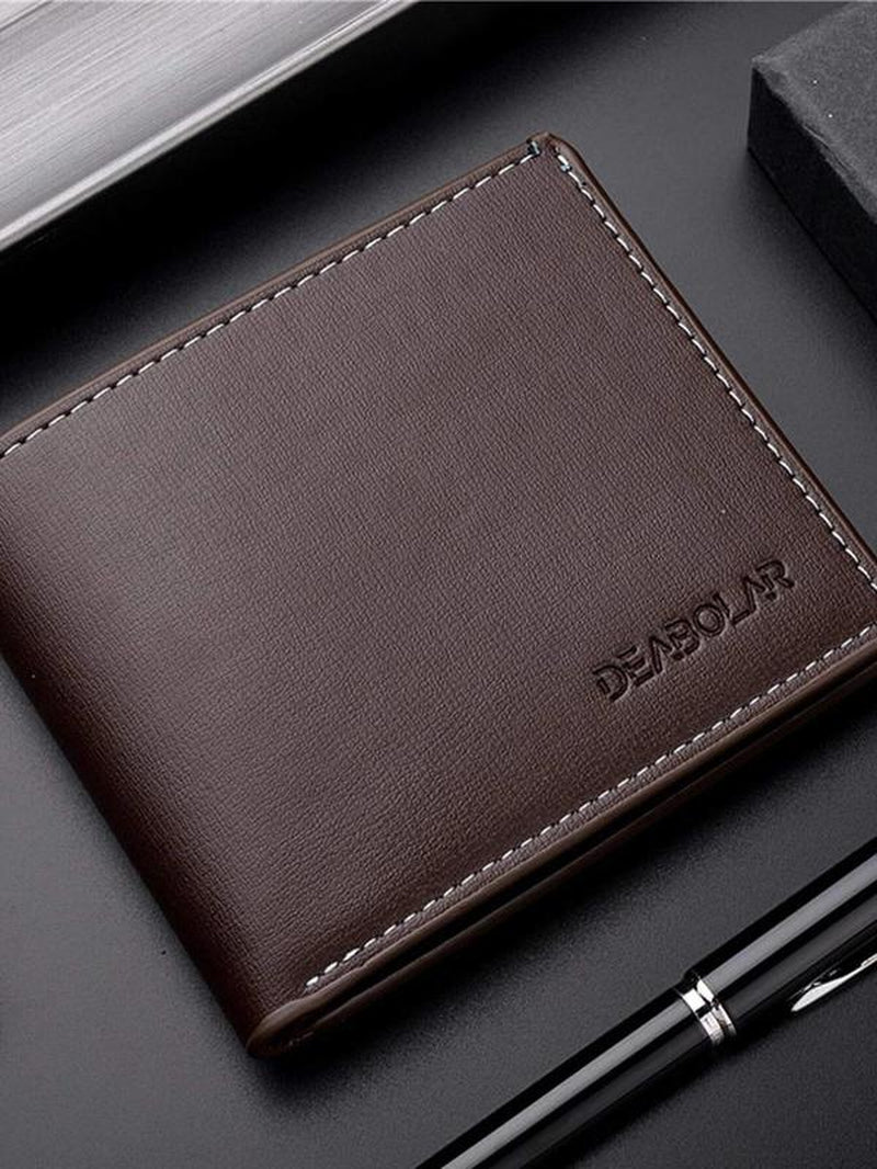 Men'S Business Fashion Letter Textured Short Wallet, Casual Trendy Bifold Wallet with Card Slots, Fashionable Wallet for Daily Use