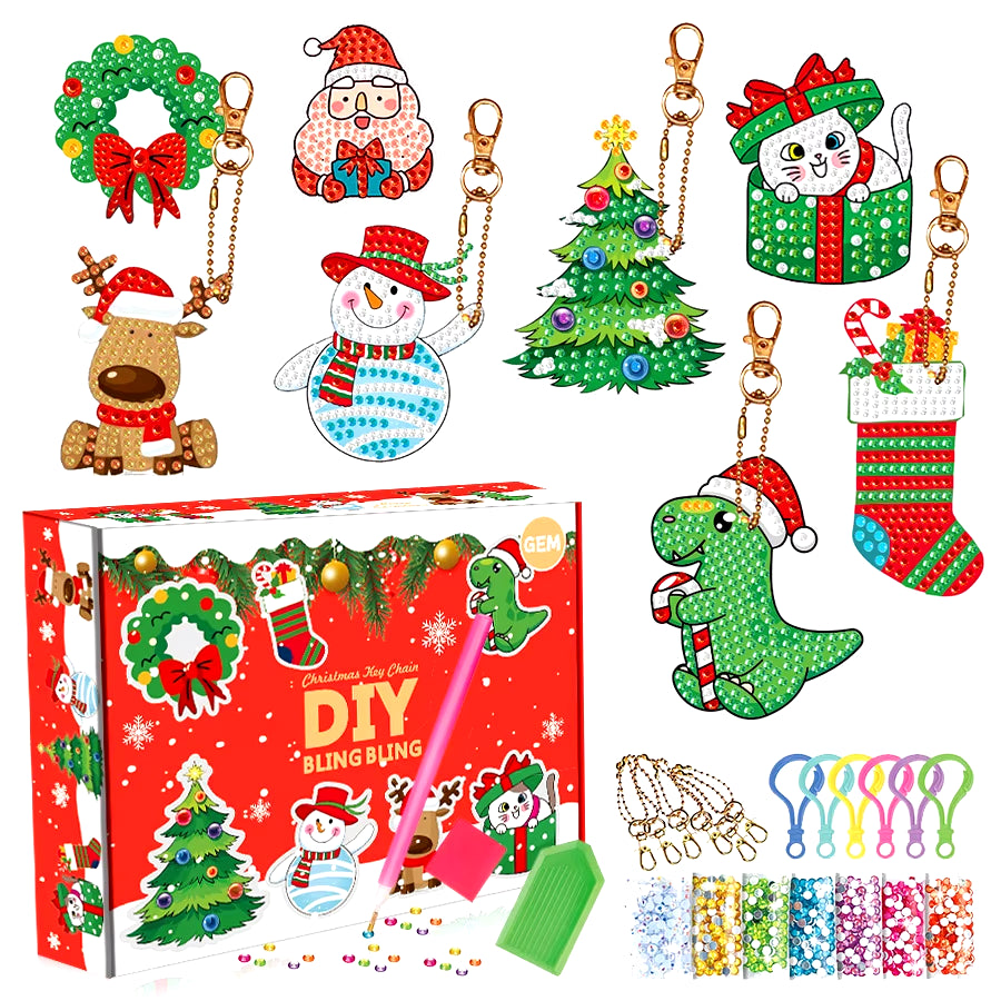 Christmas Diamond Painting Keychain 5D DIY Hanging Diamond Art Kits Diamond Ornaments for Kids Christmas Crafts Family Decor