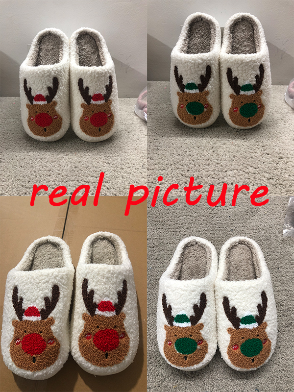 Cozy Winter Home Slippers with Elk Design - Soft, Plush Bedroom Slipper for Women, Men - Slip On House Shoes for Warmth and Comfort - Ideal Christmas Gift