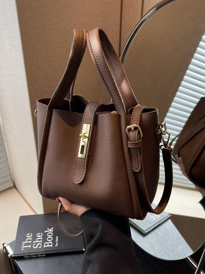 Women'S Solid Color Faux Leather Bucket Bag, Fashionable Crossbody Bag with Adjustable Strap, Casual Versatile Bucket Bag for Daily Used