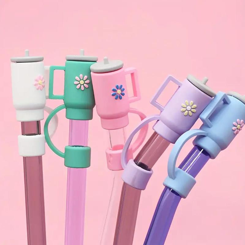 Random Color Cute Cup Design Drinking Straw Cover, 1/2/3/4/6Pcs Silicone Straw Protective Cap, Straw Toppers