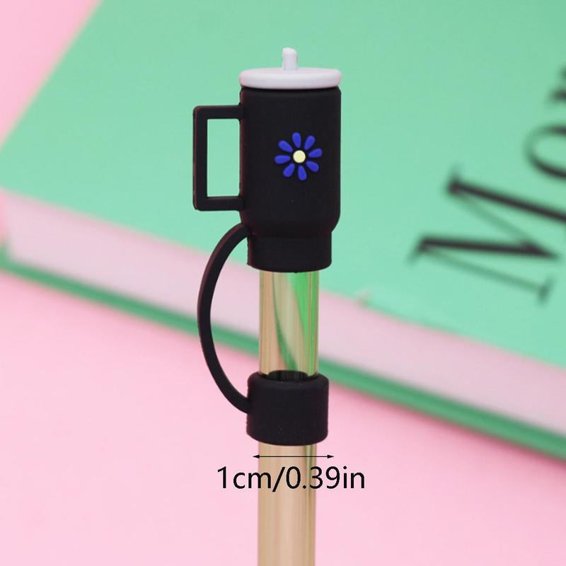 Random Color Cute Cup Design Drinking Straw Cover, 1/2/3/4/6Pcs Silicone Straw Protective Cap, Straw Toppers