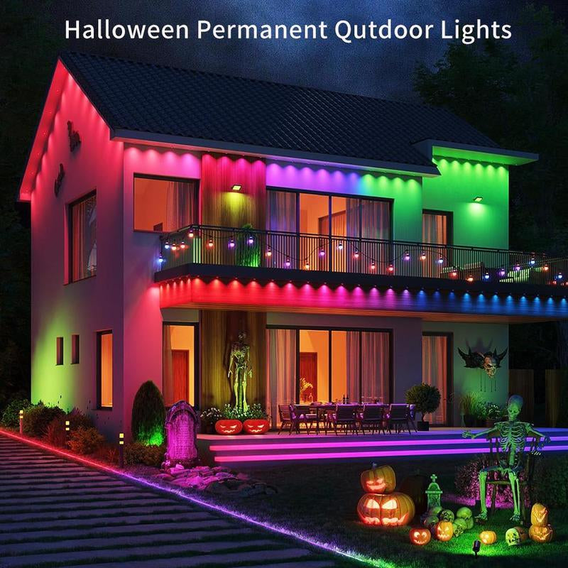 Outdoor Light with Remote Control, RGB+AI Outdoor Light, Waterproof House Light for Outside, Bluetooth-Compatible Light for Festival Home Decor