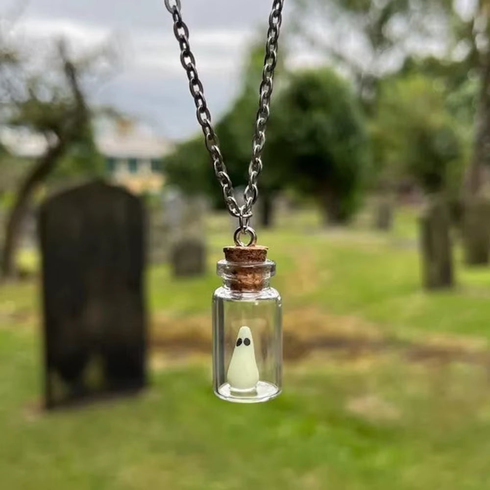 Night Light the Adopt a Ghost Halloween Necklace Bottle Pendant Creative Fun Design Cosplay Jewelry Accessories Gift for Kids