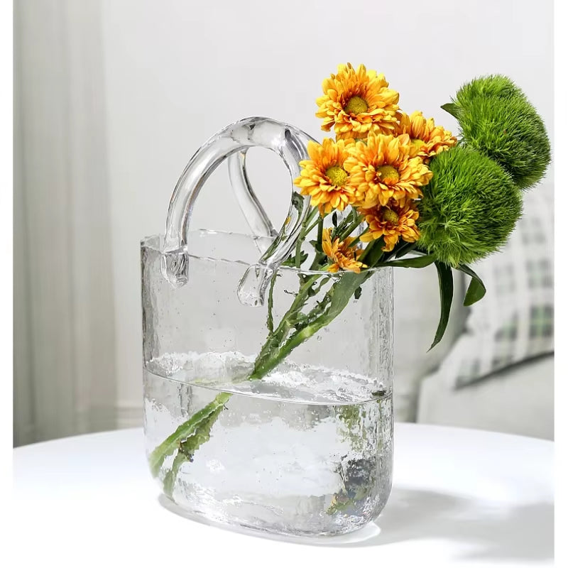 Nordic Home Decor Nordic Ins Style Original Bag Glass Vase Designer Handbag Hydroponic Flower Basket Fish Farming