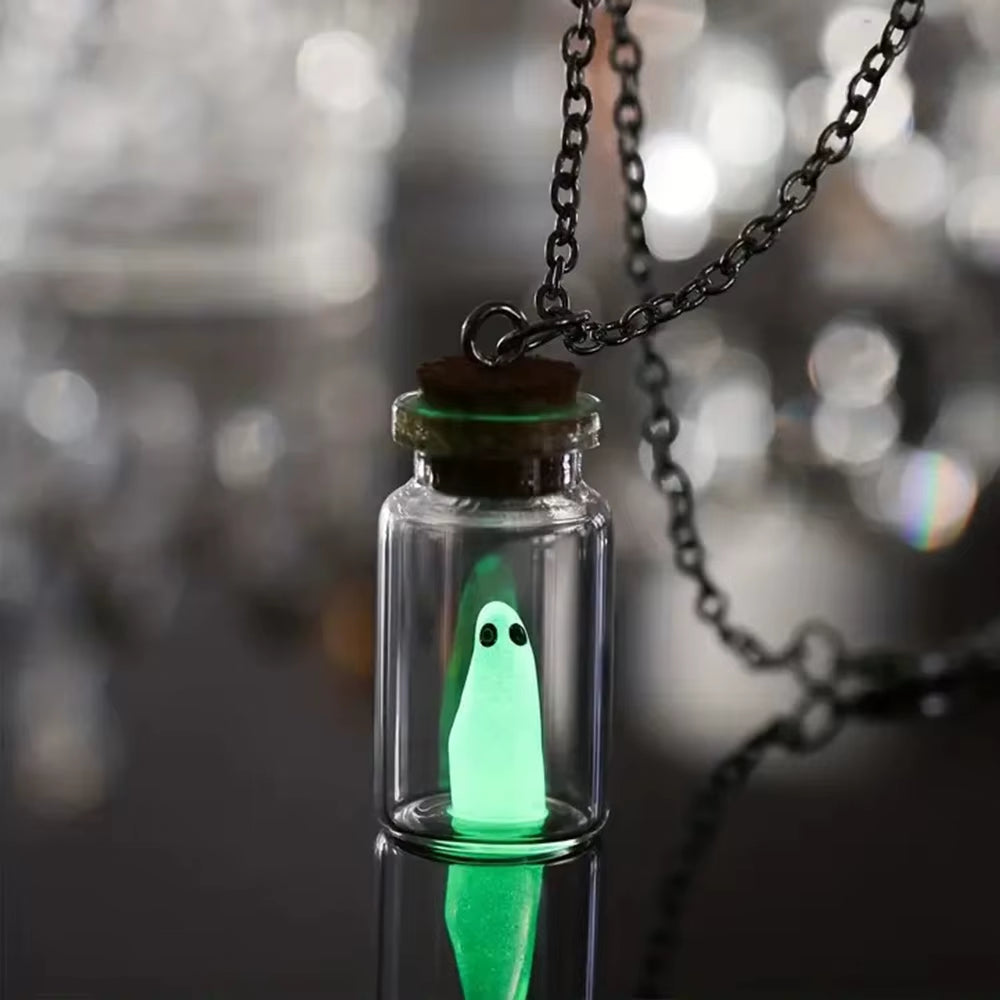 Night Light the Adopt a Ghost Halloween Necklace Bottle Pendant Creative Fun Design Cosplay Jewelry Accessories Gift for Kids