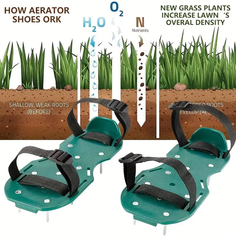 1 Pair Manual Lawn Aerator Shoes with Spikes - Durable Plastic, Heavy-Duty Adjustable Straps and Metal Buckles for Yard Garden