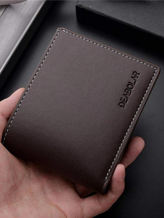 Men'S Business Fashion Letter Textured Short Wallet, Casual Trendy Bifold Wallet with Card Slots, Fashionable Wallet for Daily Use