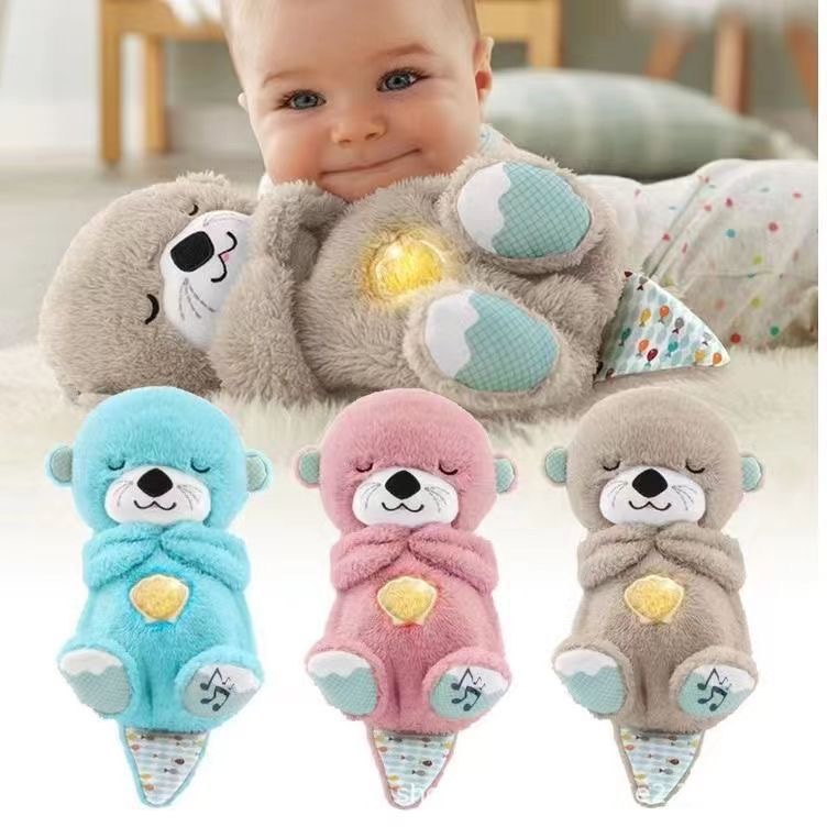 Fisher-Price Sound Machine Soothe 'n Snuggle Otter Portable Plush Baby Toy with Sensory Details Music Lights & Rhythmic Breathing Motion