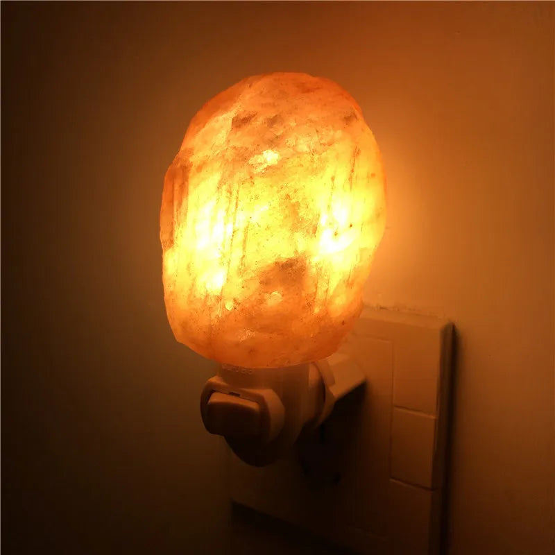 Himalayan Salt Lamp Natural Crystal Hand Carved Night Light Home Decor Air Purifying with Plug Release negative ions Warm white