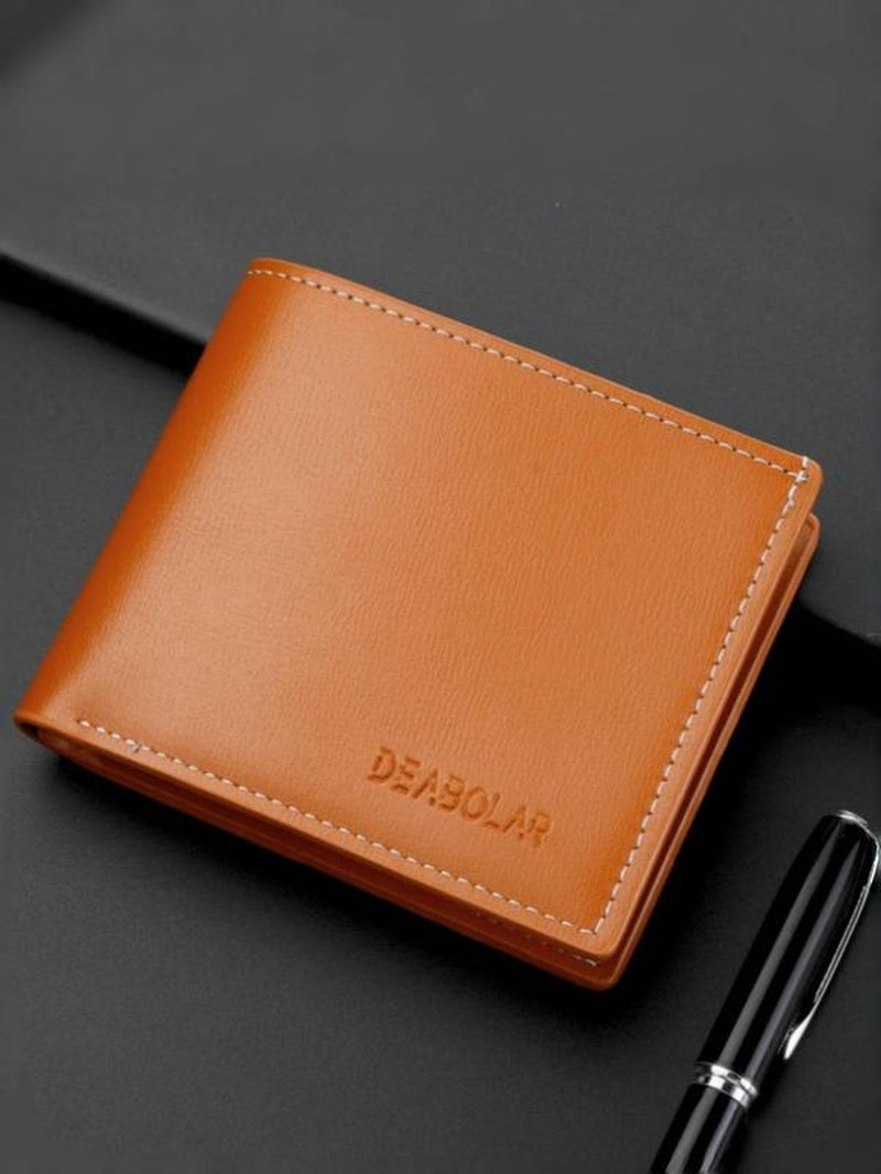 Men'S Business Fashion Letter Textured Short Wallet, Casual Trendy Bifold Wallet with Card Slots, Fashionable Wallet for Daily Use