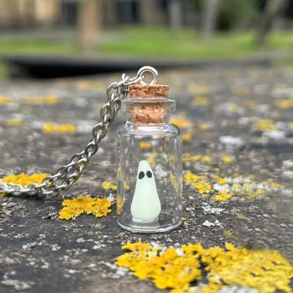 Night Light the Adopt a Ghost Halloween Necklace Bottle Pendant Creative Fun Design Cosplay Jewelry Accessories Gift for Kids