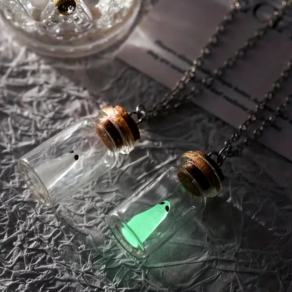 Night Light the Adopt a Ghost Halloween Necklace Bottle Pendant Creative Fun Design Cosplay Jewelry Accessories Gift for Kids