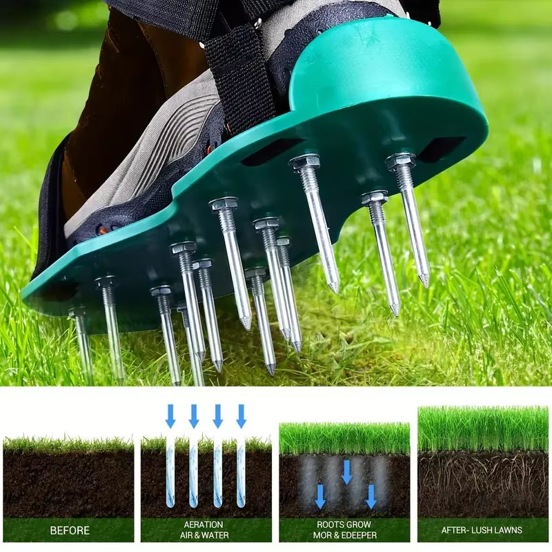 1 Pair Manual Lawn Aerator Shoes with Spikes - Durable Plastic, Heavy-Duty Adjustable Straps and Metal Buckles for Yard Garden