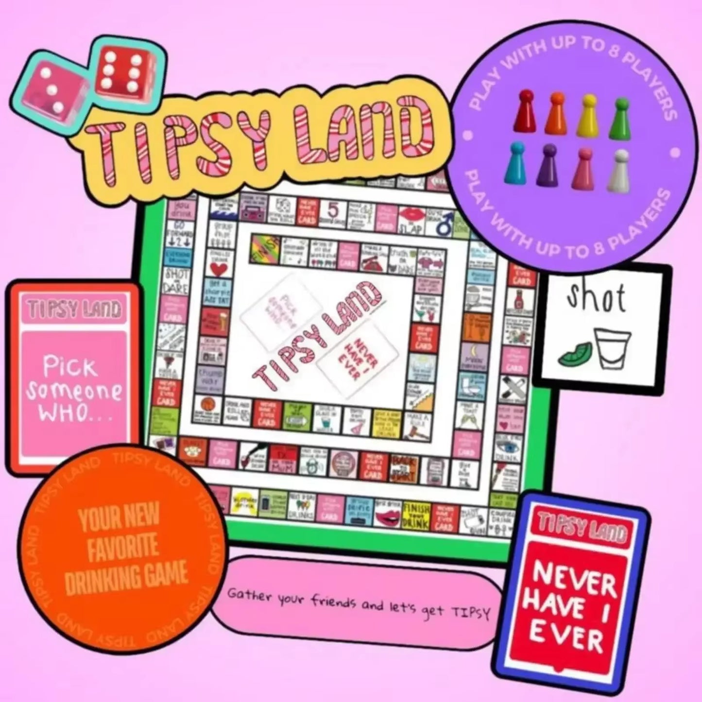 Drinking Board Game, Tipsy Land Drinking Game, Interactive Party for Adults Games, Fun Drinking for Any Occasion