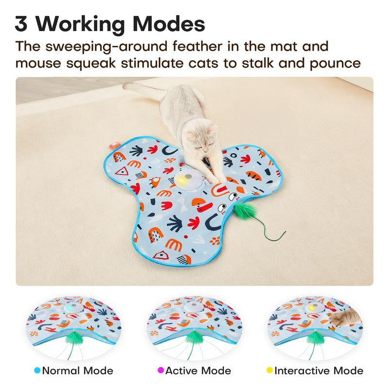 Potaroma Hide and Seek Cat Toys, In-The-Cover Unpredicatable Moving Feather, Interactive Kitten Wand Toy, Automatic Chargeable Cat Toy, Indoor Exercise Kicker for All Breeds, Floral Cover