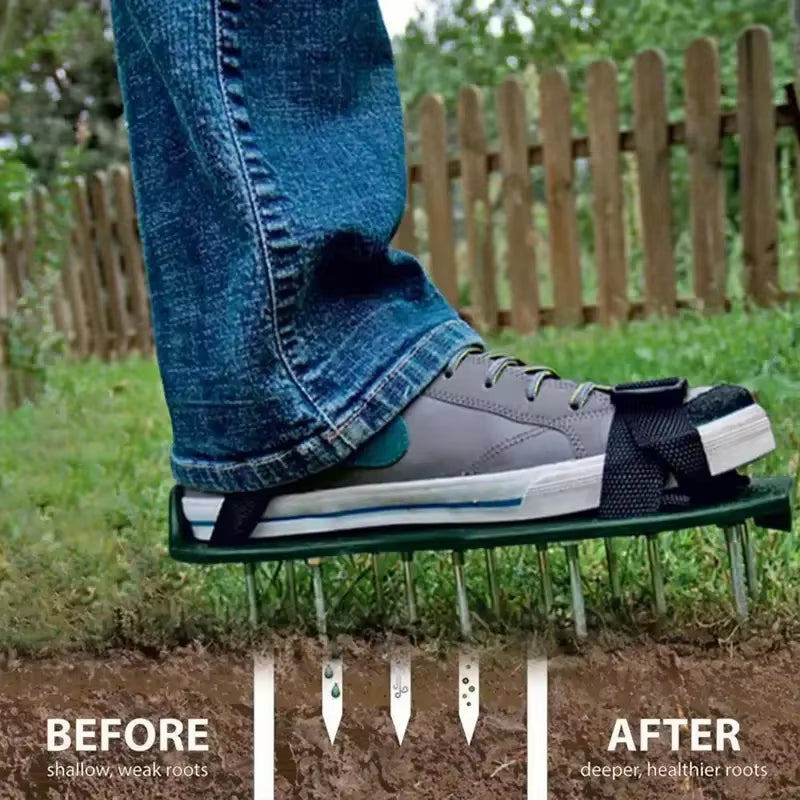 1 Pair Manual Lawn Aerator Shoes with Spikes - Durable Plastic, Heavy-Duty Adjustable Straps and Metal Buckles for Yard Garden